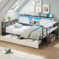DICTAC Corner Twin XL Bed Frame with Storage Drawers -Charging Station and Led Lights - Daybed with Storage