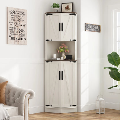 Tall Corner Bathroom Cabinet with Doors - 67" Storage Cabinet with Barn Doors and Adjustable Shelf for Kitchen, Bathroom, etc