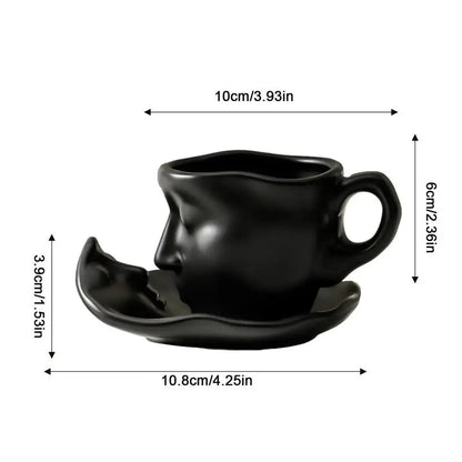 Creative Face Shape Porcelain Cup and Saucer - Ceramics Tea Cup - Artistic Kiss