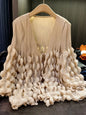 Miyake 2025 New Women's Bubble Pleated Short Jacket/Top - V Neck - Tie Closure, Solid Colors