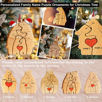 Personalized Custom Bear Family, Wooden Puzzle, Free Name Engraving