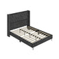 Bed Frame w/ A Wingback Headboard - LED Lights & Charging Station - Modern Upholstered Platform with Diamond Button Tuff