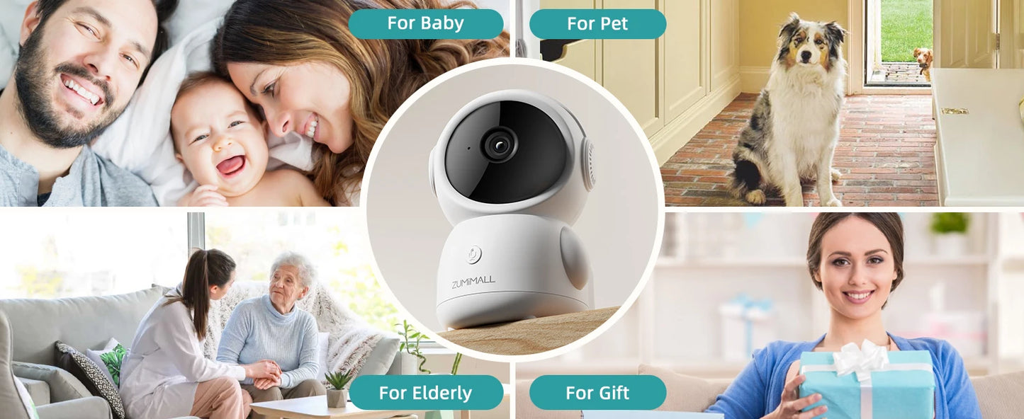 Wireless Security Camera - 5G/2.4G WiFi - Baby/Elderly/Pet Monitor w/ Camera and Audio - One-Click Call - Auto Tracking - Cry/PIR/AI