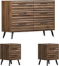 3 Pcs Bedroom Set - Rustic Wood 6 Drawer Dresser and Nightstands