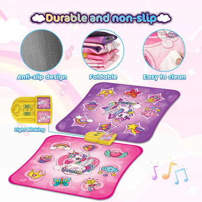 Unicorn Dance Mat x2 For Girls - A 9-Level Dancing Game - Indoor Or Outdoor Music Play Mat