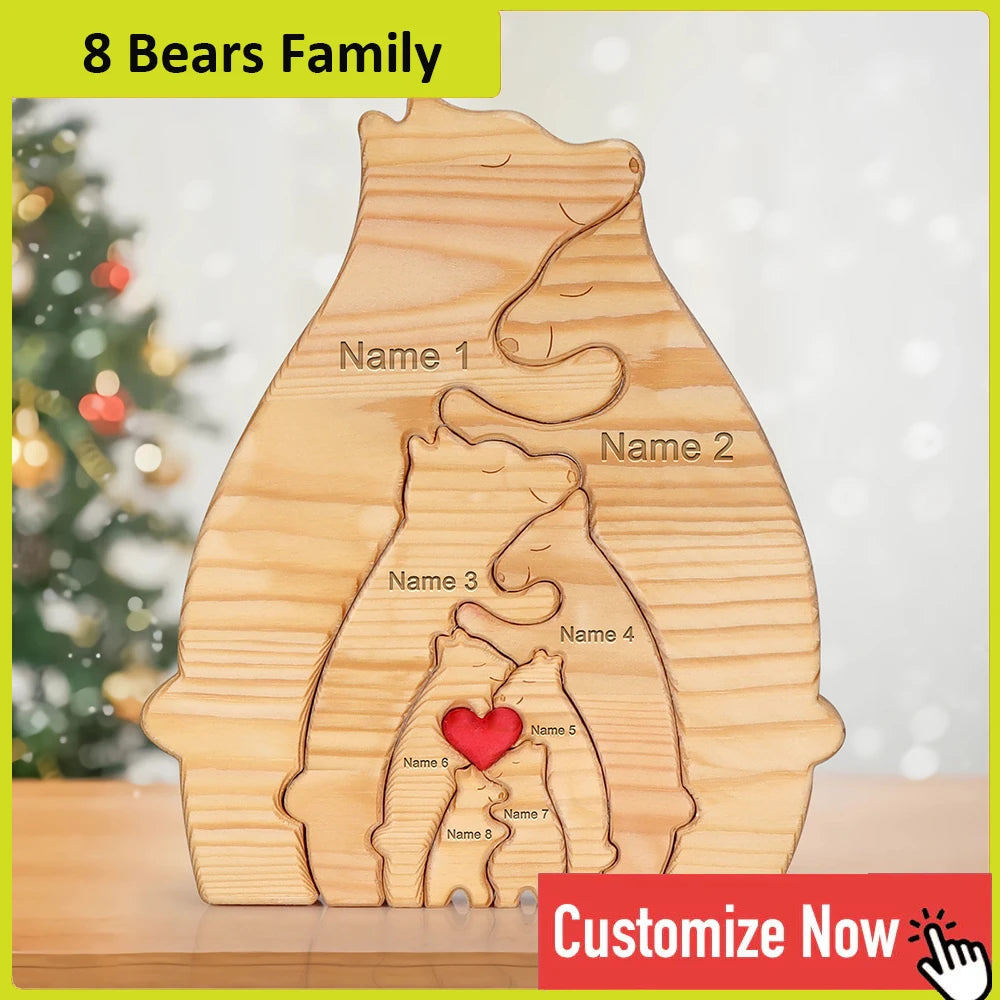 Personalized Custom Bear Family, Wooden Puzzle, Free Name Engraving