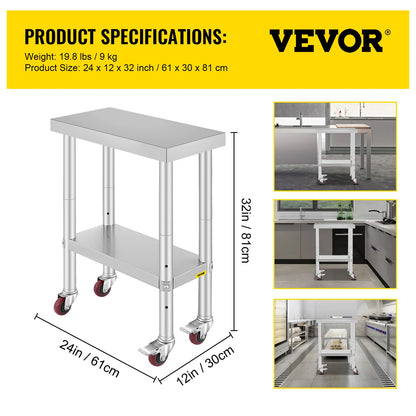 Stainless Steel Kitchen Work Space 2 Shelves, Moveable