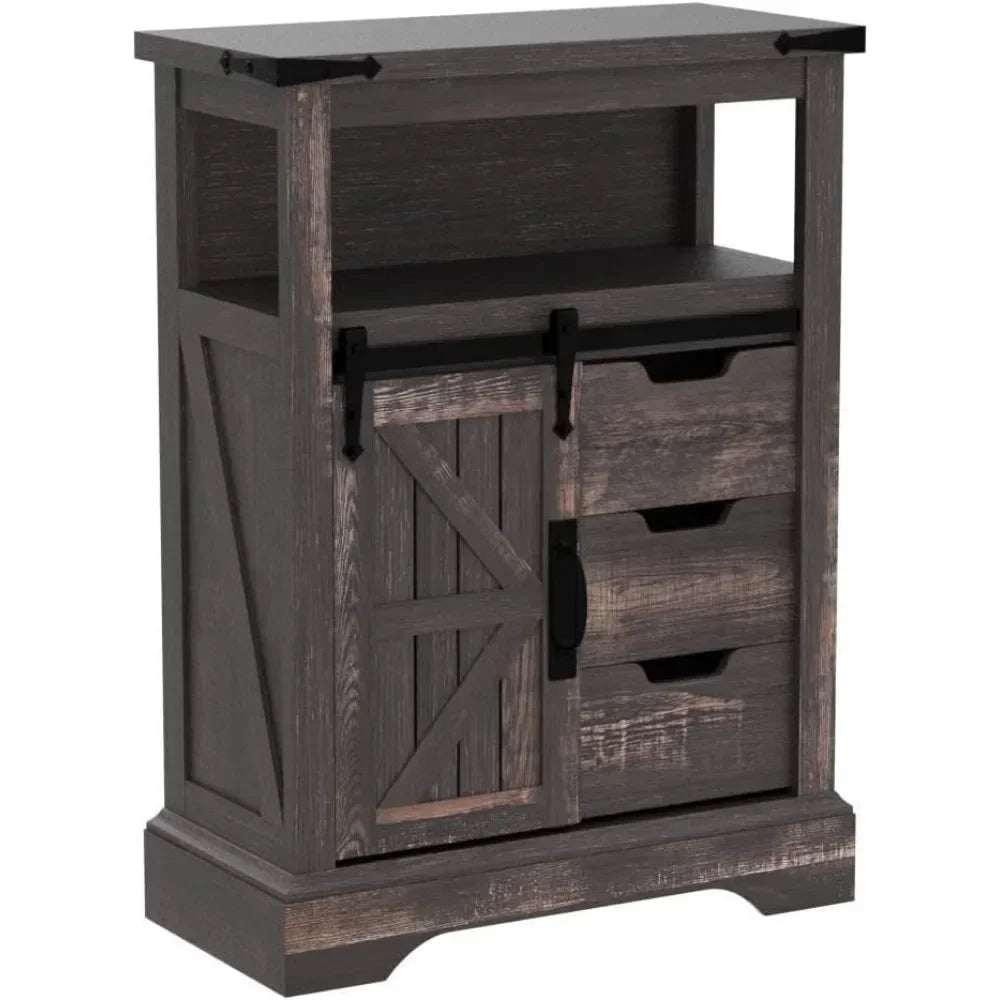 Bathroom Floor Cabinet - Storage Cabinet with Sliding Barn Door & Storage Drawers - Small Storage Cabinet for Office