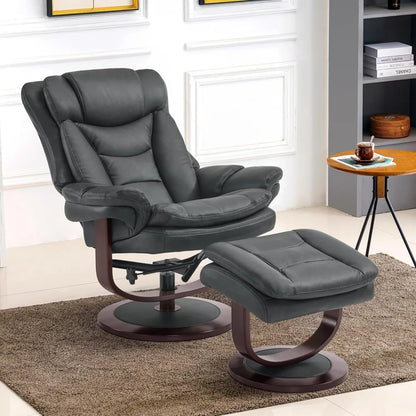 Swivel Recliner with Ottoman - Reclining Chair with Adjustable Back - Faux Leather - Upholstered Lounge Chair for Living Room Or Office