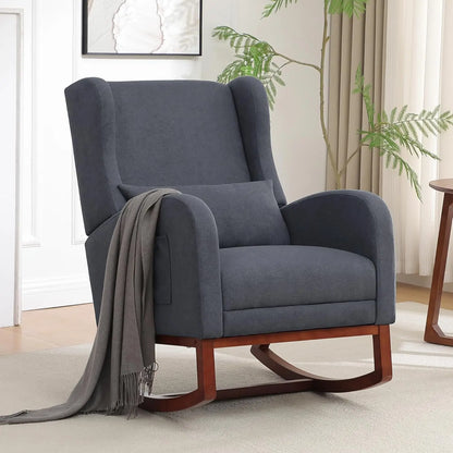 Rocking Chair with Foot Rest - Wingback Nursery Rocking Chair - Teddy Nursing Rocker Chair with Pillow