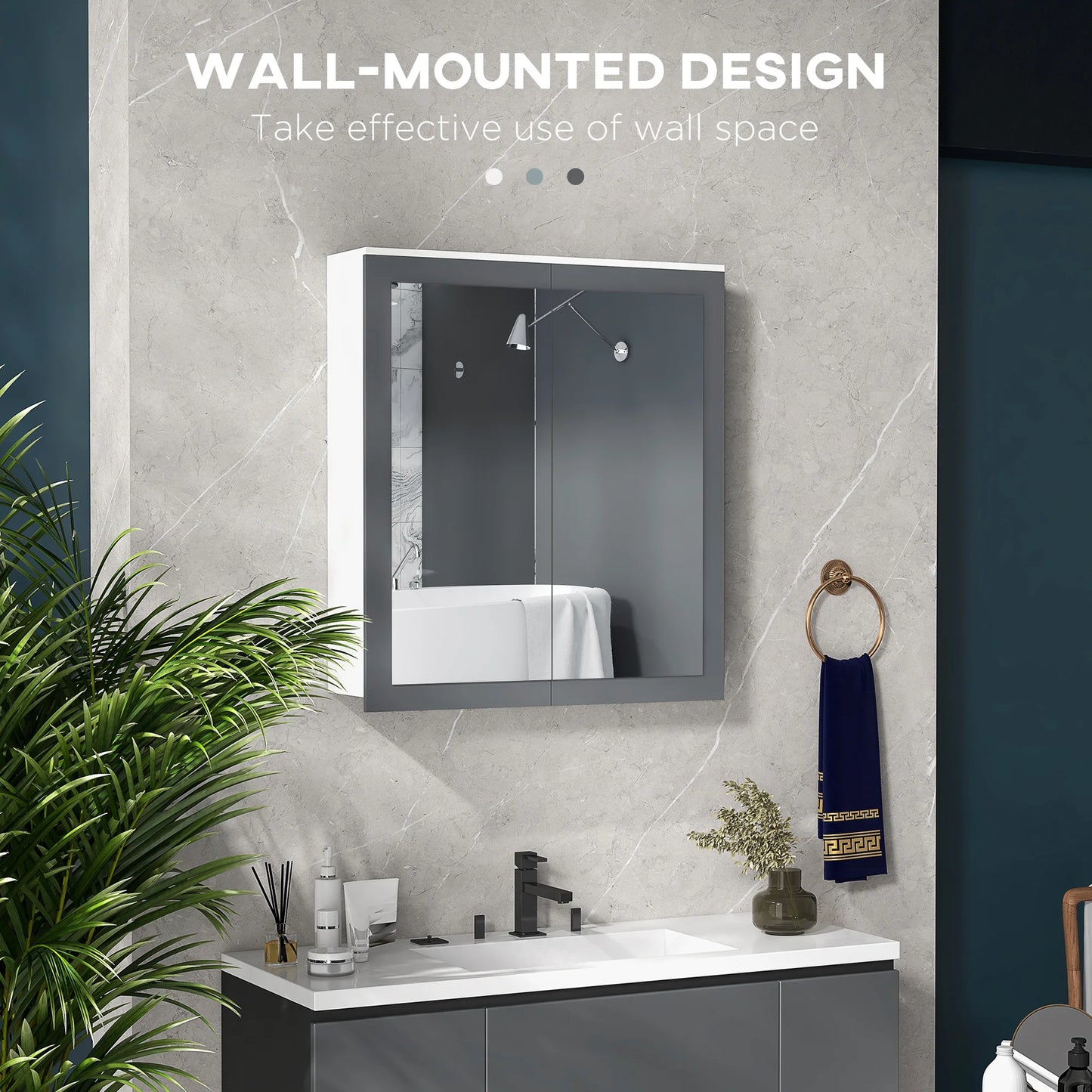 Wall Mounted Bathroom Wall Cabinet with Mirror Double Doors