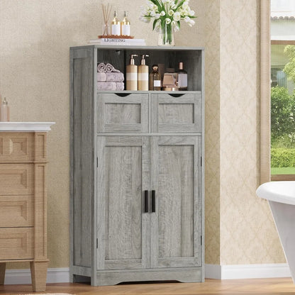 Cabinet with 2 Drawers & Adjustable Shelf - Bathroom Storage Cabinet with 2 Doors- Also for Living Room, Home Office, 2 Colors