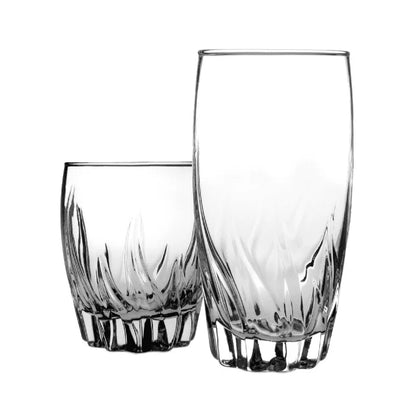 12 Piece Clear Glassware Set - Durable Highball Rocks Glasses - Dishwasher Safe