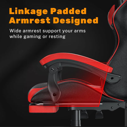 Ergonomic Gaming Chair with Footrest & Lumbar Cushion, Headrest, Height Adjustable Computer Chair