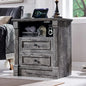 26" Tall Nightstand/End Table with Charging Station - Farmhouse 23.6" Wide w/Roman Column