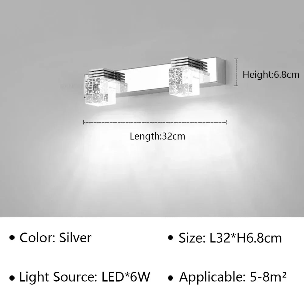 LED Wall Lights Crystal Sconce For Bathroom, Touch On/Off Light