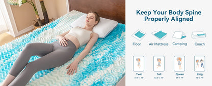 Hcore Mattress Topper - 5-Zone Memory Foam Mattress Topper - Cooling Gel Mattress Topper - Topper for Pressure Relieve, Blue