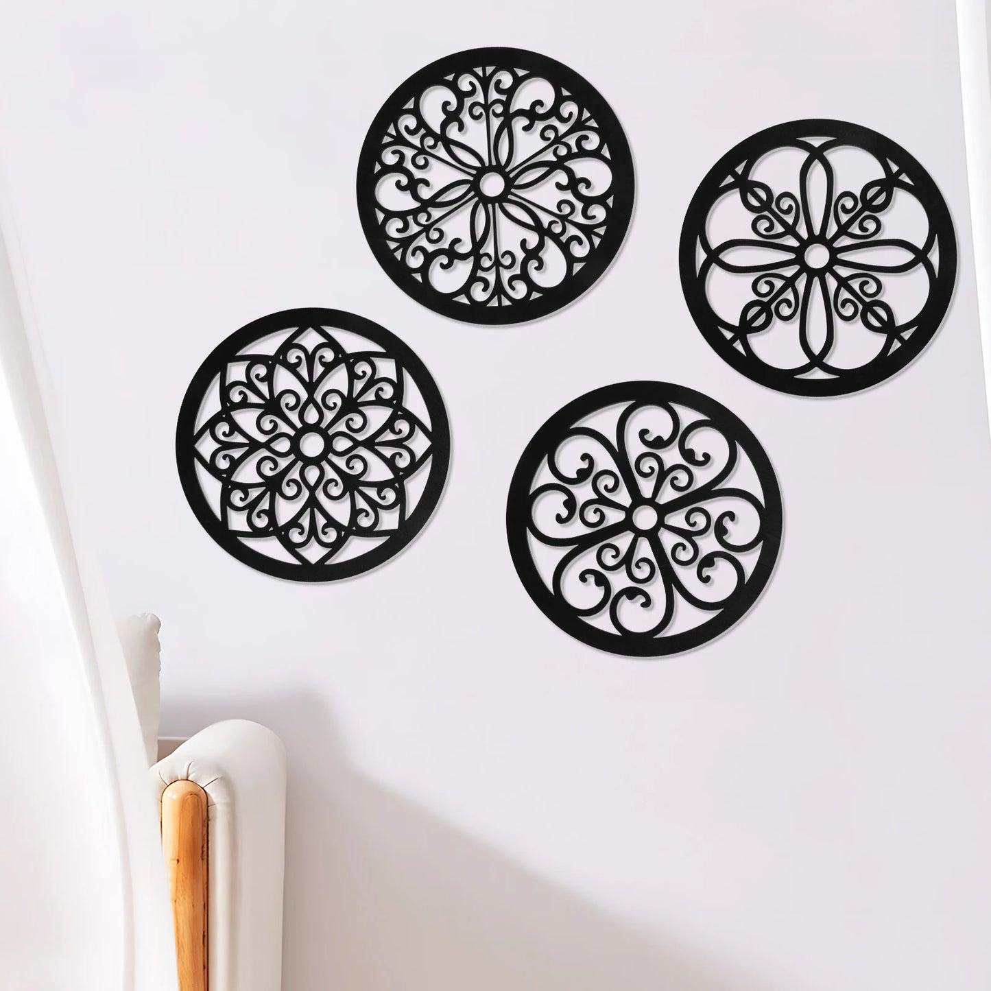 1/2/4 Set Wall Hanging Decor Wooden Round/Square Wall Art (Black)