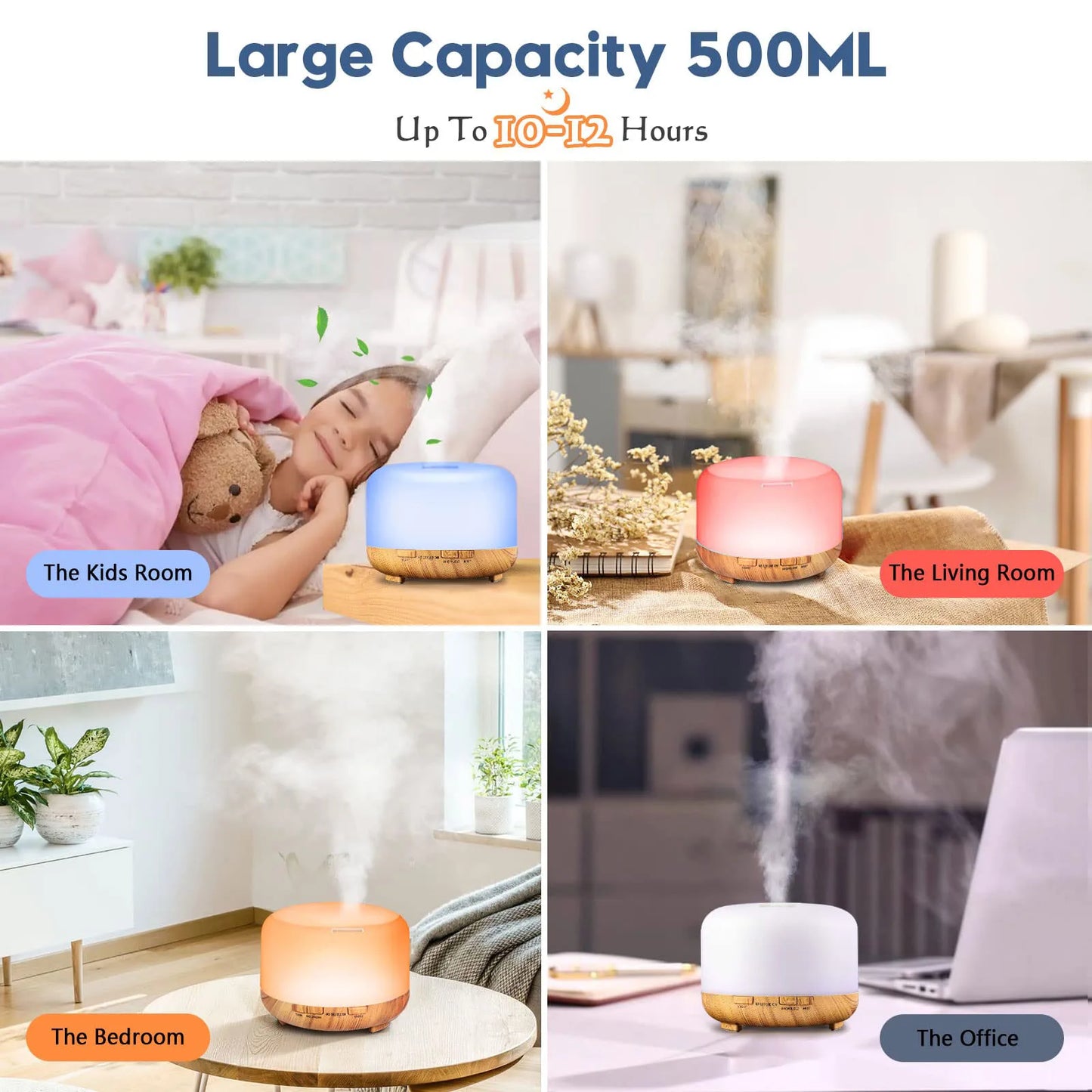 500ML Aromatherapy Oil Diffuser - Auto Shut Off (When Water Runs Out) - Essential Oil Aroma Diffuser - Humidifier - W/Remote