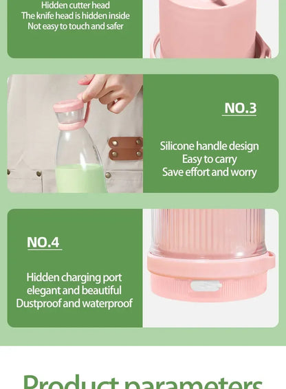 Electric Juice Blender -16FL OZ. - 6 Blades - USB Portable Charger