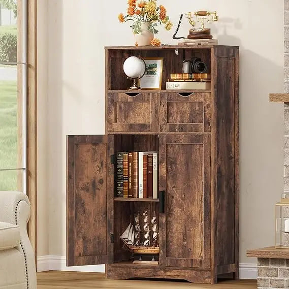 Cabinet with 2 Drawers & Adjustable Shelf - Bathroom Storage Cabinet with 2 Doors- Also for Living Room, Home Office, 2 Colors