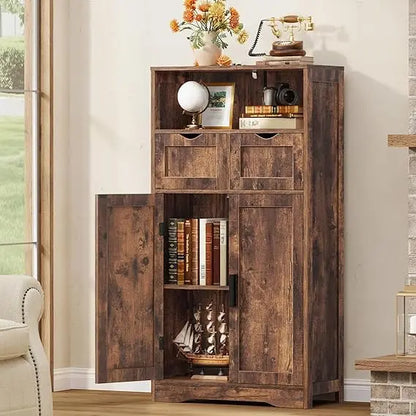 Cabinet with 2 Drawers & Adjustable Shelf - Bathroom Storage Cabinet with 2 Doors- Also for Living Room, Home Office, 2 Colors