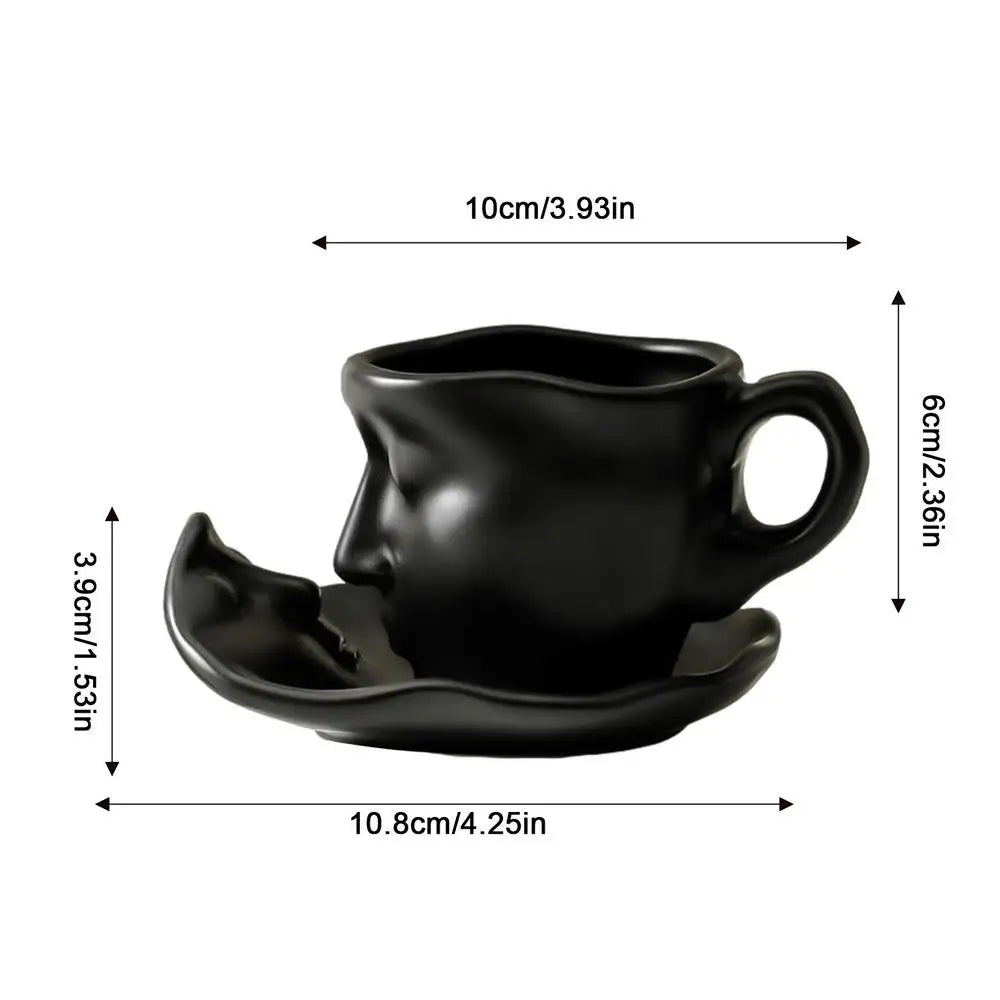 Creative Face Shape Porcelain Cup and Saucer - Ceramics Tea Cup - Artistic Kiss