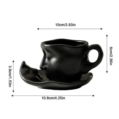 Creative Face Shape Porcelain Cup and Saucer - Ceramics Tea Cup - Artistic Kiss