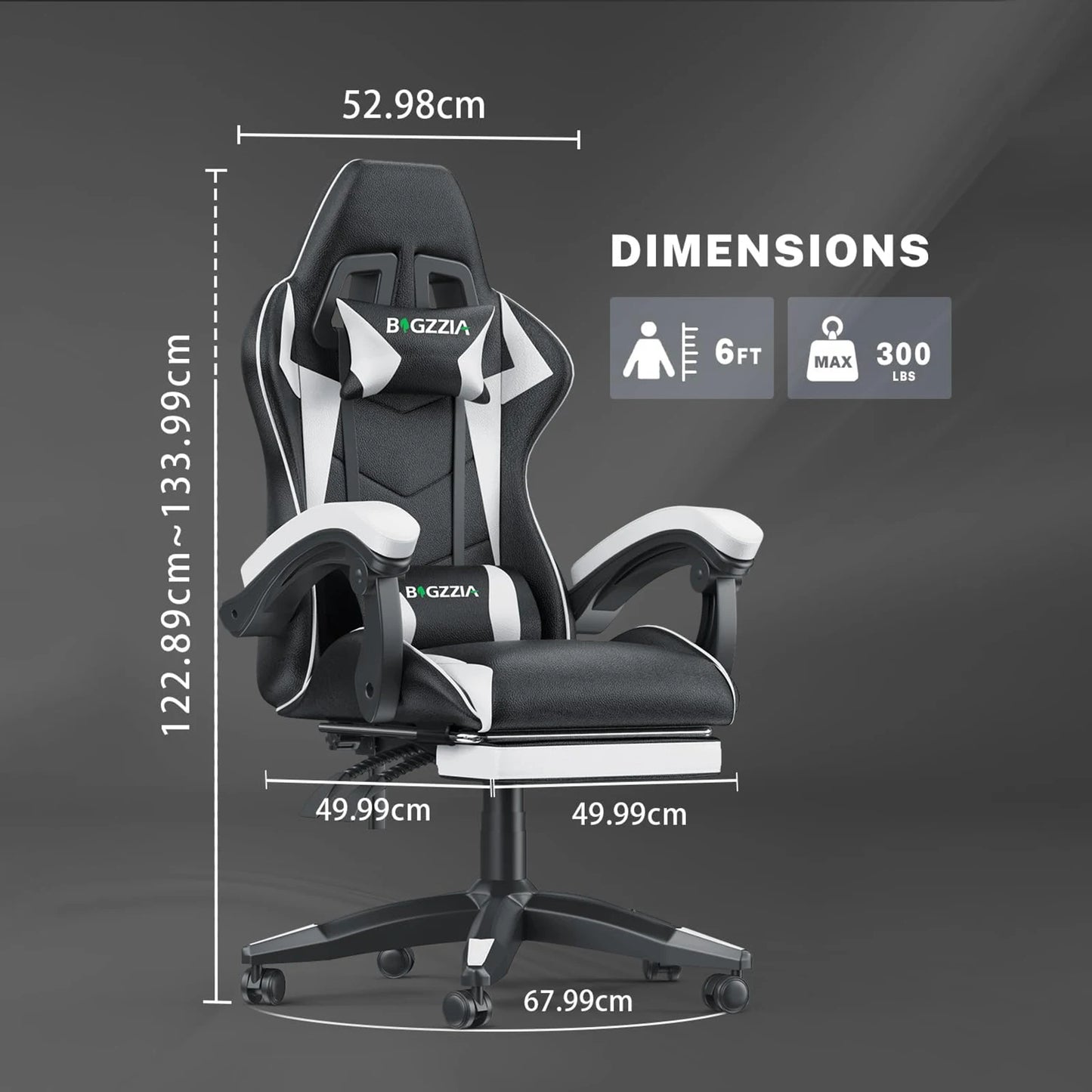 Ergonomic Gaming Chair with Footrest & Lumbar Cushion, Headrest, Height Adjustable Computer Chair