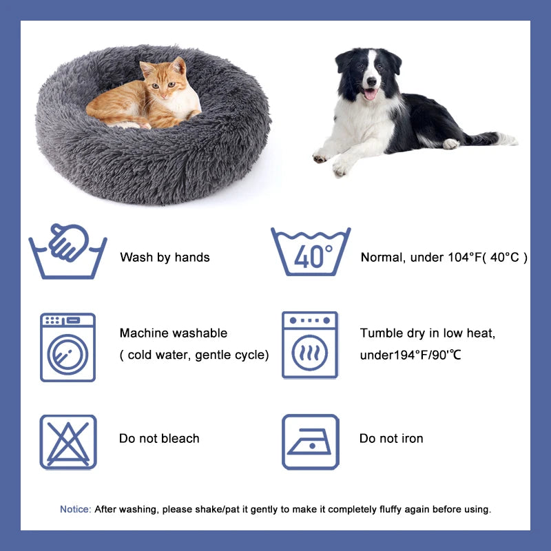 Fluffy Pets Dogs Or Cats Bed - Large Round Bed - Super Warm & Soft - Cat House - Plush Cat Nest - Small Dog Cuddles - 16''-39''