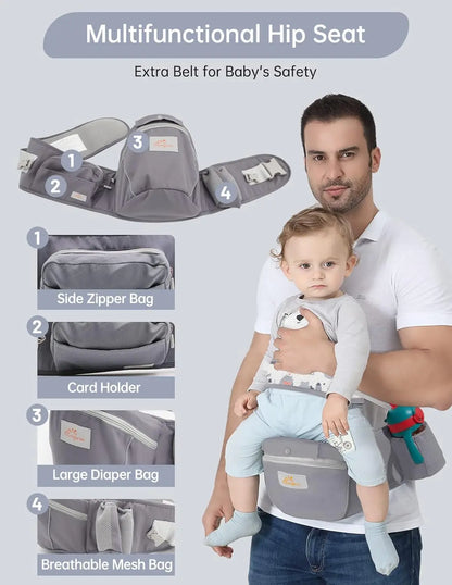 Baby Carrier - Newborn to Toddler - Toddler Carrier with Hood - All Seasons & All Position - Baby Hip Carrier