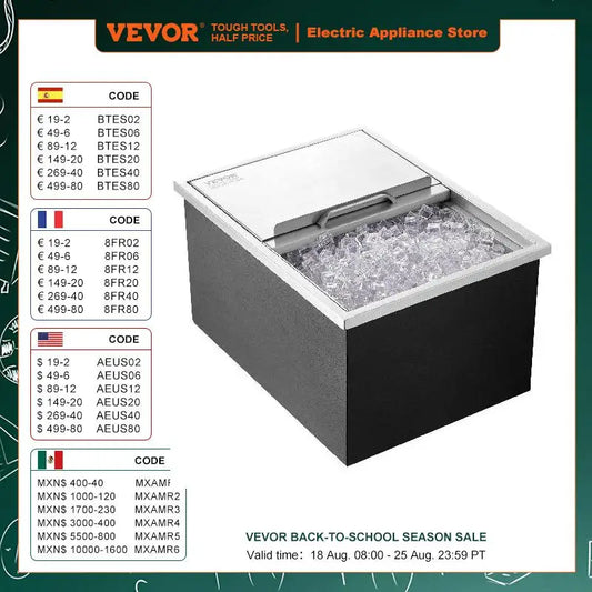 VEVOR Stainless Steel Ice Chest Bin with Sliding Cover, Kitchen or Outdoor Use