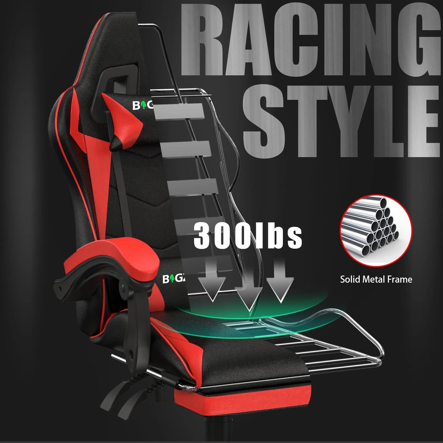 Ergonomic Gaming Chair with Footrest & Lumbar Cushion, Headrest, Height Adjustable Computer Chair