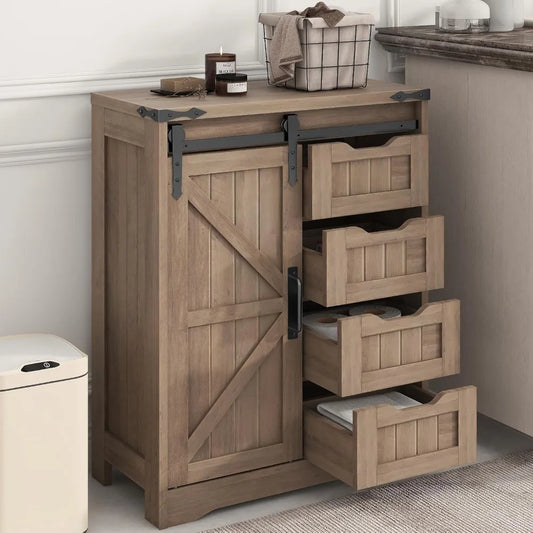 Farmhouse Floor Storage - Rustic Grey Cabinet with Drawer for Bathroom, Kitchen, Living Room & Office