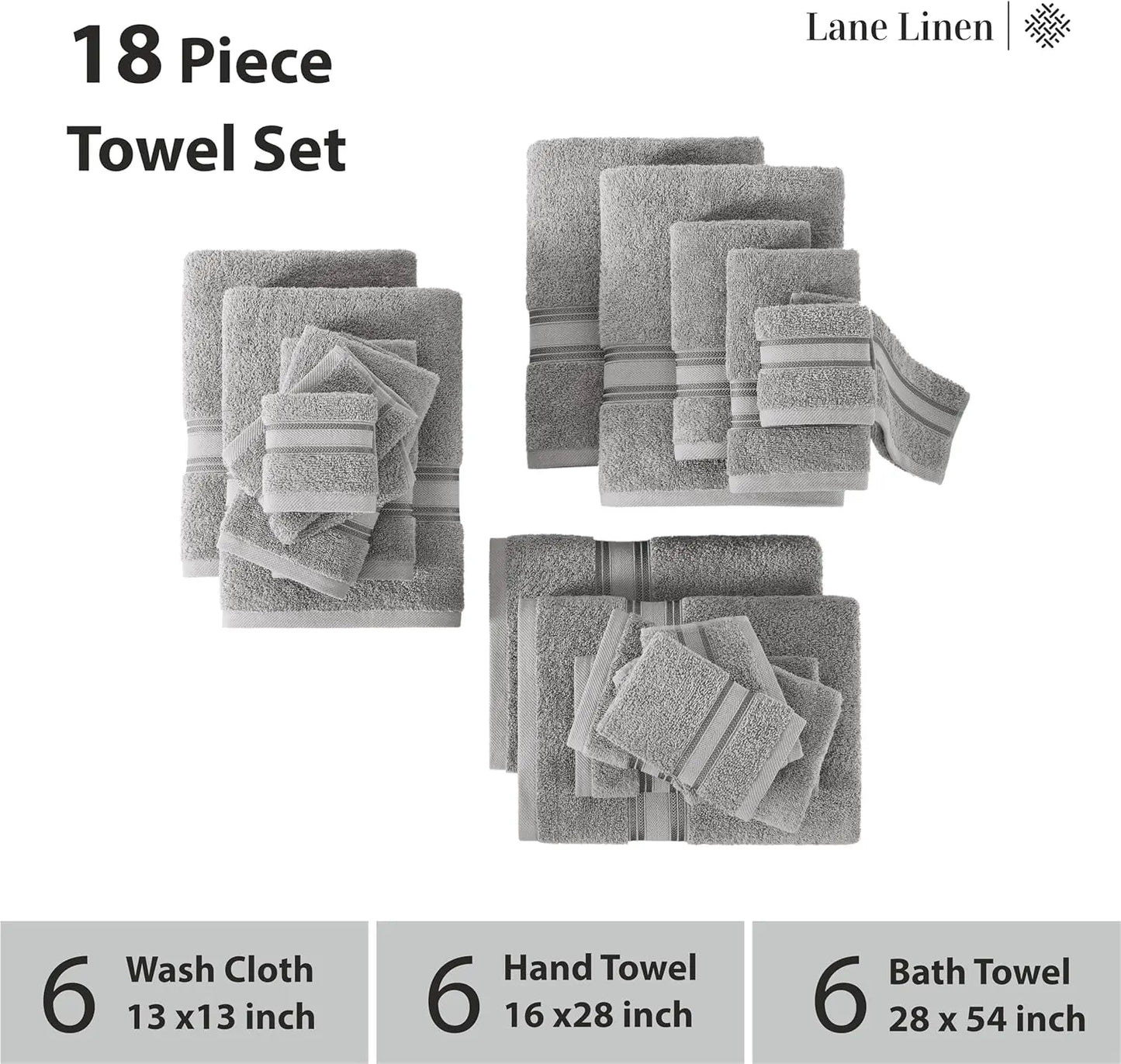 100% Cotton Soft 18 Piece Bath Towel Set - Quick Dry - Highly Absorbent Shower Towels