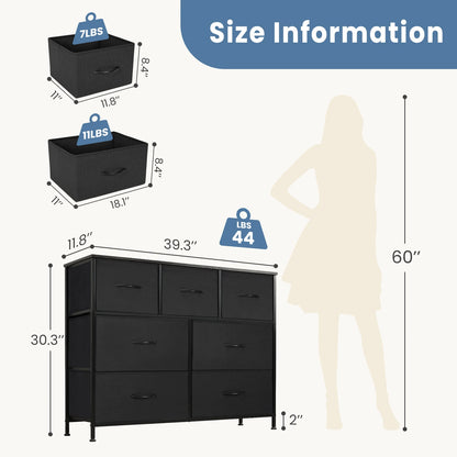Dresser For Bedroom - 7 Drawers With Fabric Over Wood - Organizer