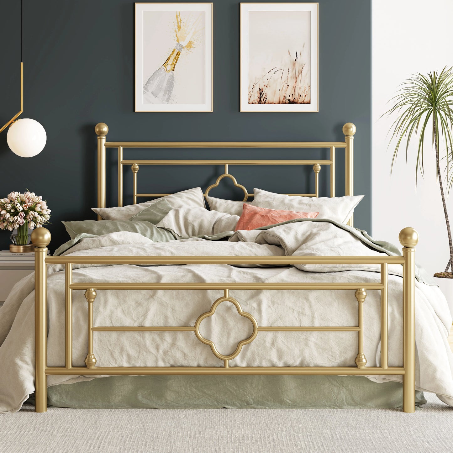 Metal Platform Bed Frame - Vintage Victorian Modern Style - Wrought Iron Headboard and Footboard