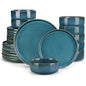 Vancasso 12/24Piece Ceramic Plate Set - Blue Reactive Glaze - Vertical Edge Tableware Set with 4/6 Sets, Dinner Plate/Dessert/Bowl