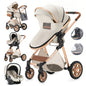 Luxury Baby Stroller 3 in 1 High Landscape - Baby Cart Can Sit, Can Lie, Portable Pushchair, Baby Cradle & Infant Carrier