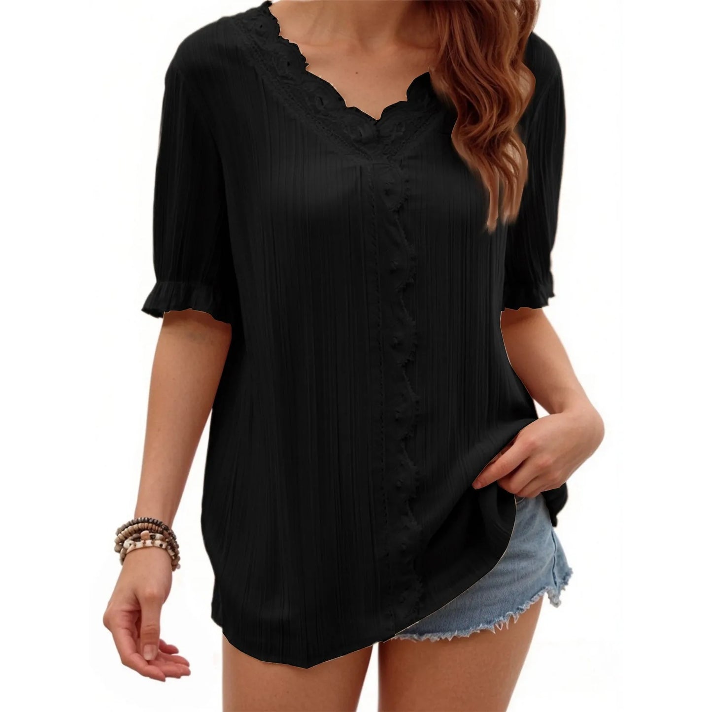 Ladies Summer Hollow Short-Sleeved Tops -Tops For Women, Summer Clothes