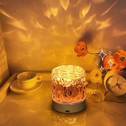 Water Ripple Night Light Touch Control Rotating Water Wave Lamp Projector USB Rechargeable Atmosphere Crystal Lamp Room Decor