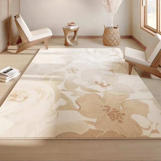 Beige Gold Floral Rug Luxury Living Room Carpets