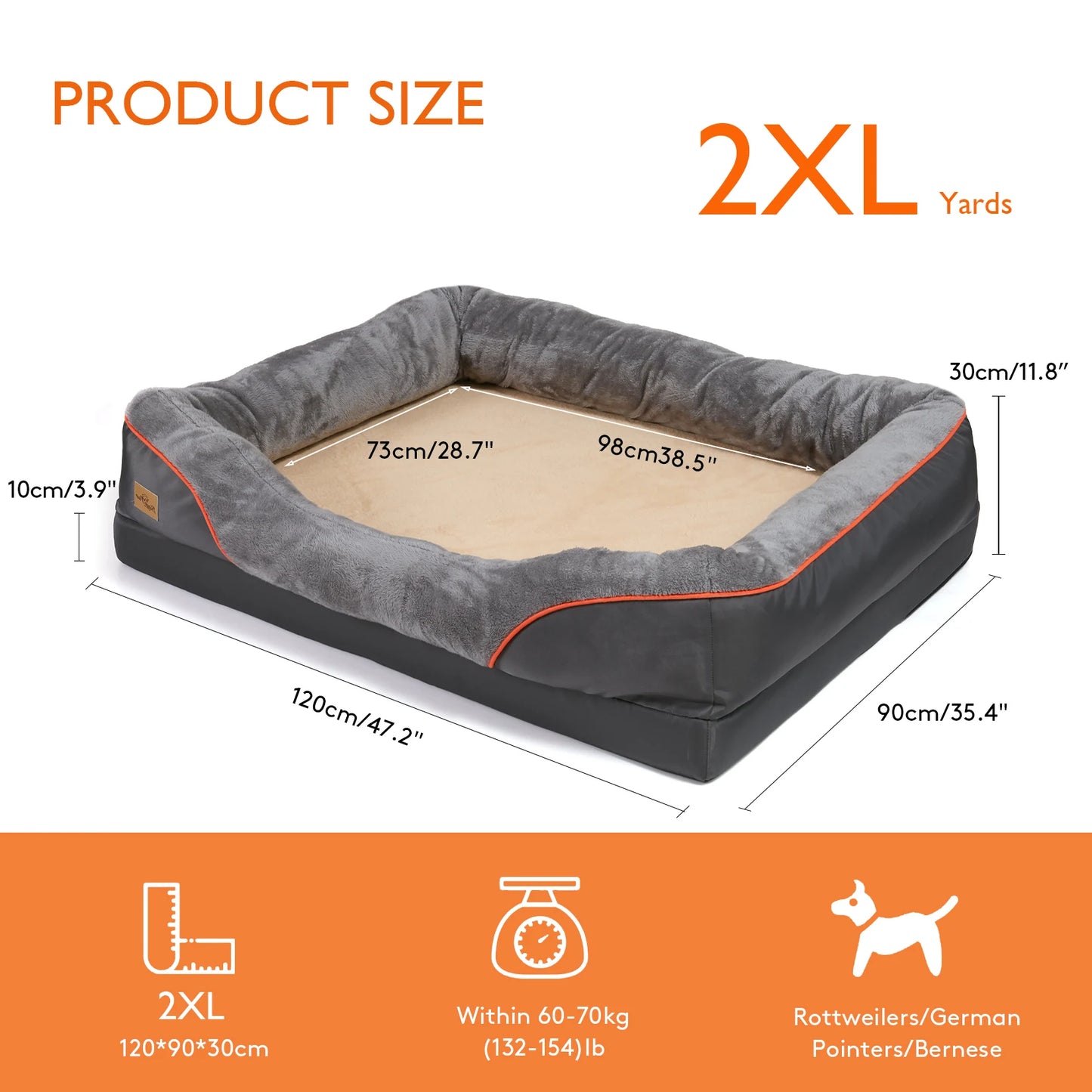 Super Soft Orthopedic Foam Bed For Dogs - Pet Bed Sleeping Mat with Cotton-padded Bolster & Removable Cover Sizes L-3XL