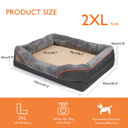 Super Soft Orthopedic Foam Bed For Dogs - Pet Bed Sleeping Mat with Cotton-padded Bolster & Removable Cover Sizes L-3XL