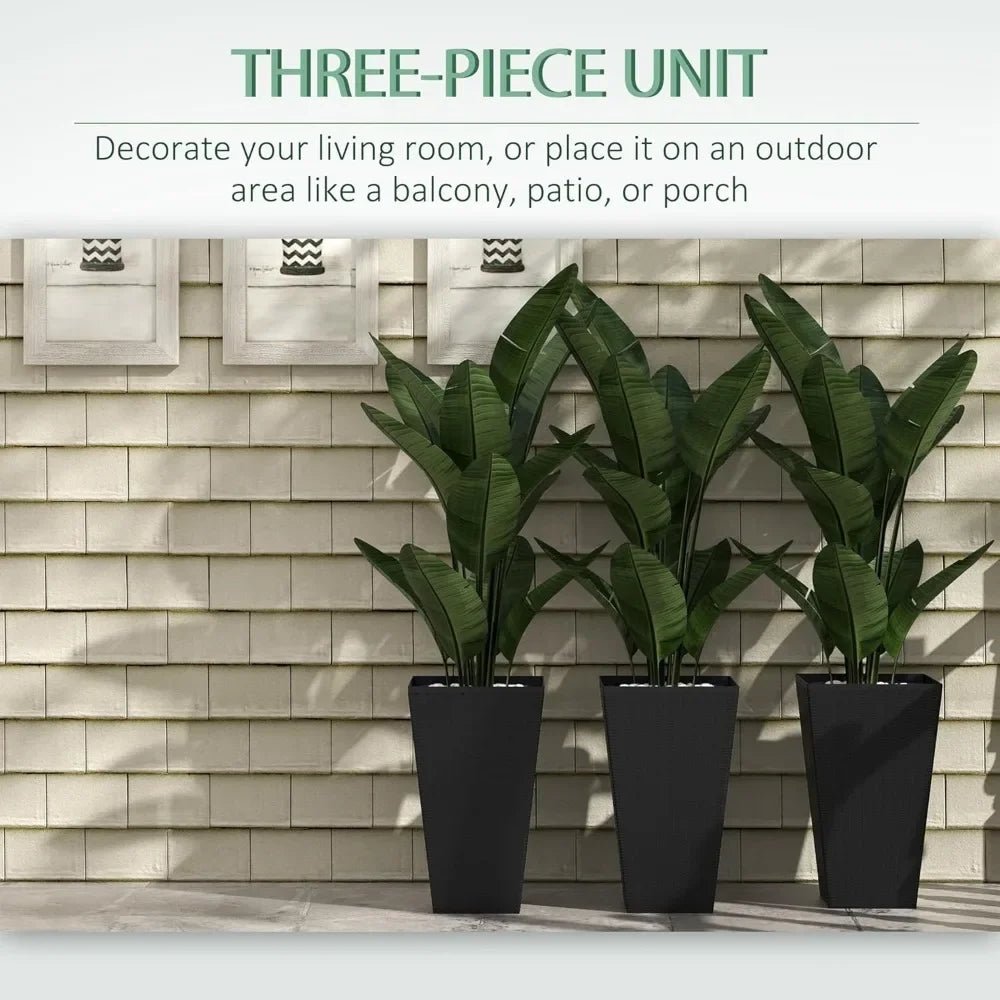 Set of 3 Tall Planters with Drainage Hole -  Indoor Planters for Porch, Front Door, Entryway - 24" Outdoor Flower Plant Pots
