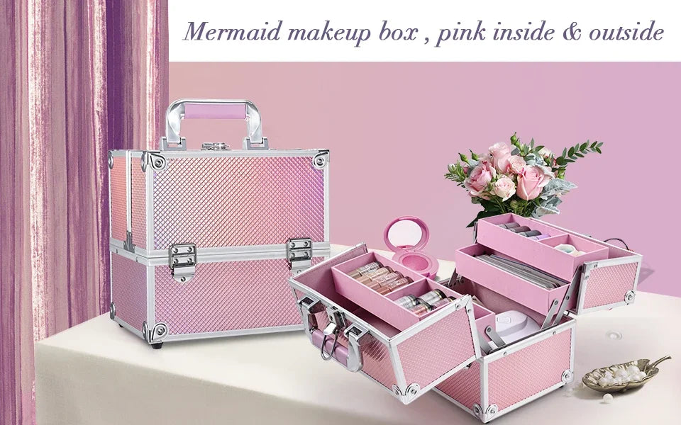 Portable Travel Makeup Case - Alloy Cosmetics Make Up Storage - Organizer Box