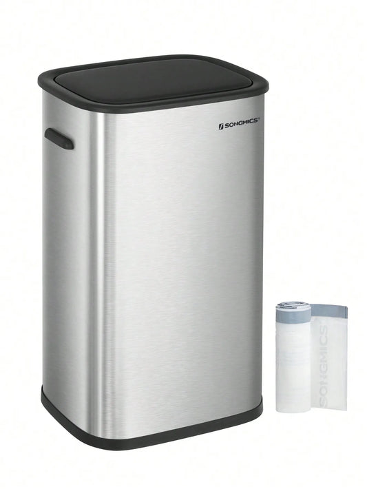 Motion Sensor Trash Can - 13 Gallon Automatic Garbage Can with Soft-Close Lid - Bag Retainer Ring - Stainless Steel