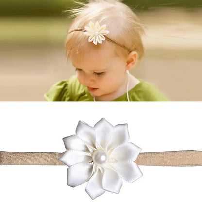 Baby Nylon Headband Bows - 10 Pieces - Handmade Tied Bow For Little Ones & Toddlers - Comfortable, Soft & Stretchy