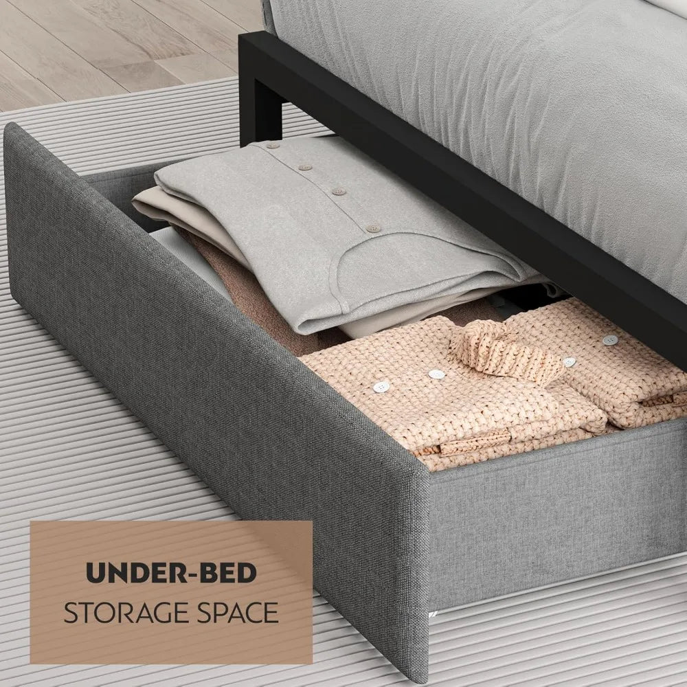 Twin Size Bed Frame with Headboard and Storage - Platform Bed Frame with Drawer Storage - Charging Station & LED Light