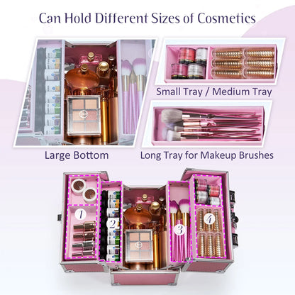 Portable Travel Makeup Case - Alloy Cosmetics Make Up Storage - Organizer Box